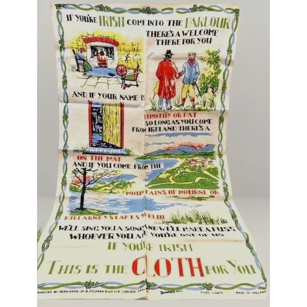 VTG Tea Towel 1950s Ireland Dunmoy Pure Irish Linen Kitchen Kitsch Retro Decor